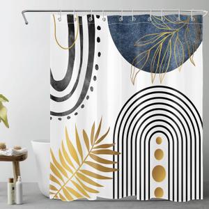 HVEST Mid Century Modern Shower Curtain for Bathroom, Boho Abstract Geometric Black and Gold Leaf on White Shower Curtain with Hooks Bathroom Decor Accessories,72L X 60W inches (Blue) HVEST Mid Century Modern Shower Curtain for Bathroom, Boho Abstract Geometric Black and Gold Leaf on White Shower Curtain with Hooks Bathroom Decor Accessories,72L X 60W inches (Blue)