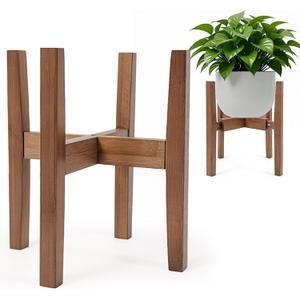 Natural Bamboo Plant Stand Indoor, Adjustable Plant Shelf Indoor Fits 8-12 Inch Pots, Mid Century Modern Decor to Refresh Your Space(Pot & Plant Not Included) 10.33 x 10.33 x 11.2 inches