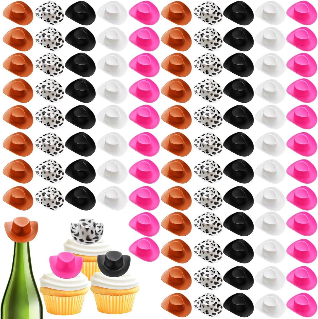 100 Pcs Plastic Mini Cowboy Hats for Crafts Tiny Cute Miniature Western Cowgirl Small Cowboy Hats Decoration for Party Cake Drink Decor Accessories Toy Doll Dress up Play Games Gift