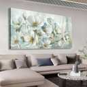 Shoci Large Flowers Wall Art, Sage Green Floral Canvas Pictures, 29" X 58" | Rustic Grey Green Blossom Painting Prints, Vintage Blooming Botanical Artwork, 29 X 58 Inch, for Living Room Bedroom Office