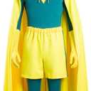 Adult Cosplay Bodysuit Halloween Witch Jumpsuit Costume Outfit Cloak Cape Suit Set (Small, Yellow)