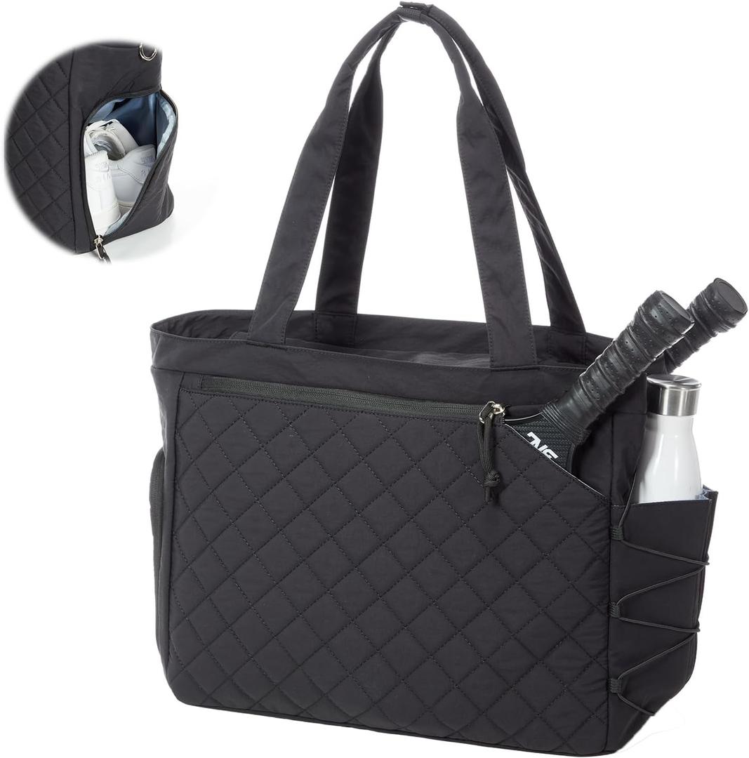 Pickleball Bag Fits 2 to 6 Paddles, Quilted Pickle ball Tote Bags for Women and Men with Shoe Compartment and Fence Hook, Great Pickleball Gifts