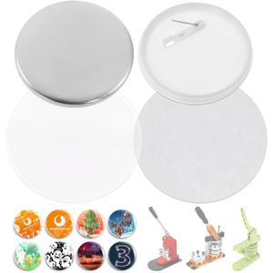 BEAMNOVA 200 Sets of Button Parts Supplies 75mm 2.95 in (Approx. 3 inch) for Button Maker Machine Round Pin Maker, Every Set Includes Tinplate Top, Plastic Clip Bottom & Plastic Film