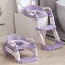 2-in-1 Toddler Potty Training Toilet Seat with Step Stool Ladder  Adjustable Height Potty Chair Urinal for Baby Boys Girls Age 1-3, Foldable Training Potty with Splash Guard & Anti-Slip Feet, Purple