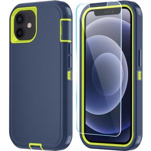 Phone Case for iPhone 12 Mini Case/iPhone 13 Mini Case with HD Screen Protector, Heavy Duty Shockproof & Dropproof 3-Layer Cover Phone Case for iPhone 12 Mini/13 Mini (Dark Bluegreen)