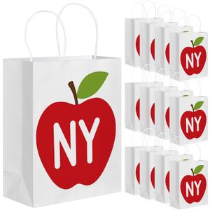 Kolldenn 12 Pack NY Gift Bag New York Souvenirs NY Theme Bags with Handles 8.3''(W) x 10.6''(H) x 4.3''(D) Travel Souvenirs Gift White Kraft Paper for Party Decorations
