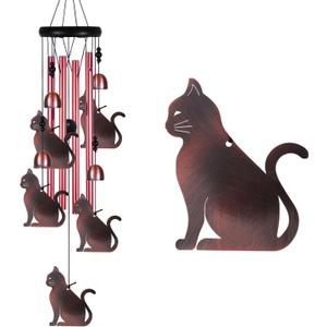 Outdoor Cats Wind Chimes Indoor Decor - Hand-Made Mobile Romantic Windcatcher, Cat Chimes, 28" Cats Wind Chimes for Home, Balcony, Tree, Patio, Garden Decoration, Gift for Mom(4 Tubes, 5 Cats)