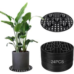 SENENQU 24PCS Plant Level Pot Elevator 8 Inch, Plant Risers for Pots, Heavy Duty Potted Plant Stand, Black Plant Runoff Tray Planter Holder for Prevent Rot and Damage, Indoor and Outdoor Use