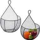 ERYTLLY Metal Fruit And Vegetable Storage Hanging Basket Wall Mounted, For Kitchen Black Wire Baskets for Flowers, Fruits and Veggies, - Set of 2 (1 Medium + 1 Large)