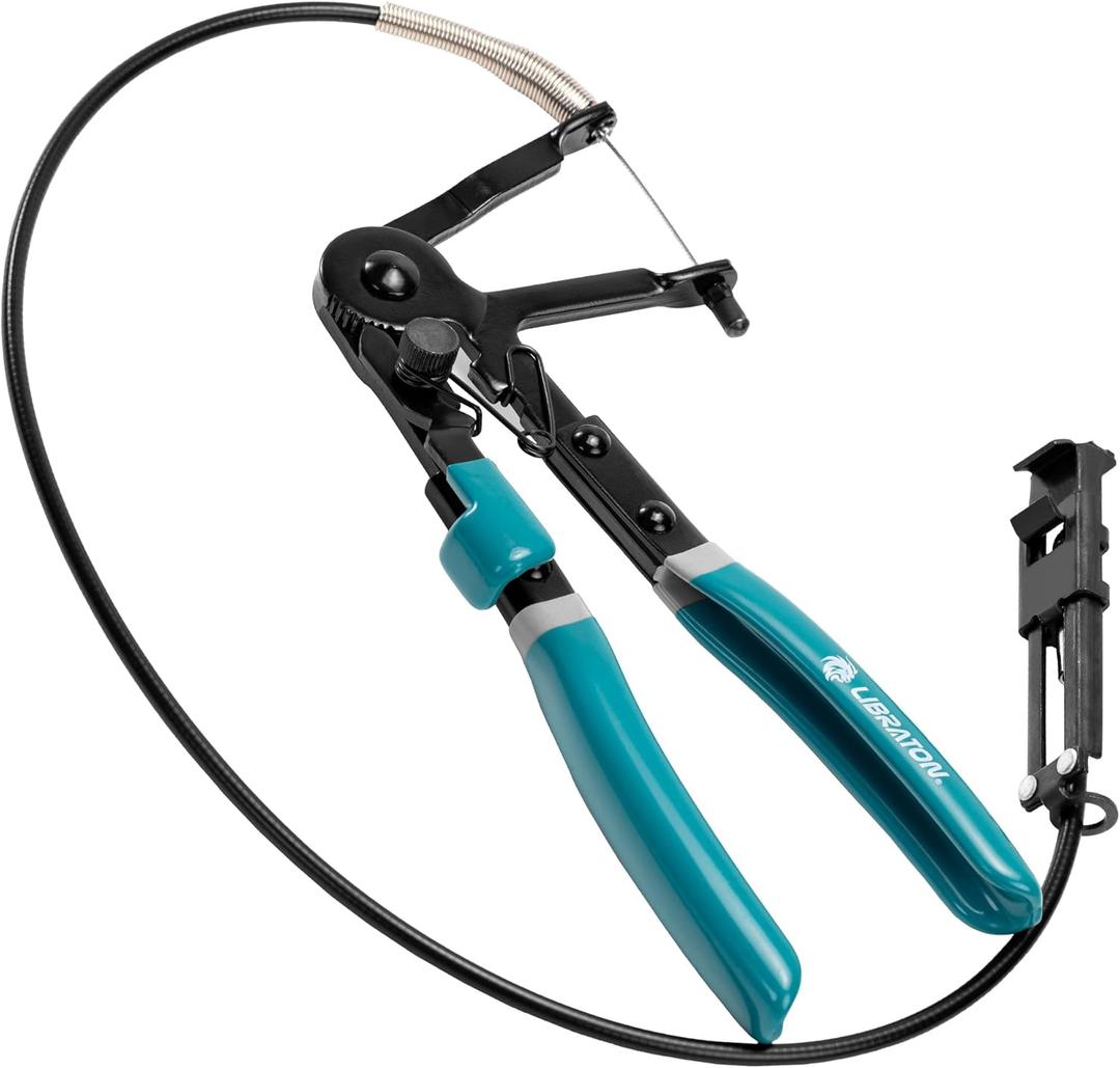 LIBRATON Flexible Hose Clamp Pliers, 27.5" Radiator Hose Clamp Pliers, 8-50mm Adjustable Ratcheting Spring Clamp Removal Tool, Ergonomic Handle for Automotive, Oil, and Machinery Maintenance