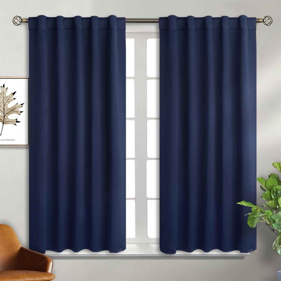 BGment Rod Pocket and Back Tab Blackout Curtains for Bedroom - Thermal Insulated Room Darkening Curtains for Living Room, Set of 2 Panels (42 x 54 Inch, Navy Blue)