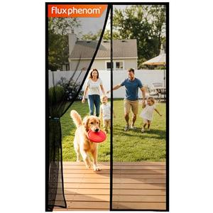 Flux Phenom Magnetic Screen Door - Bugs Out, Breeze in - 9min Install Auto-Sealing Heavy Duty Double Stitched Mesh, 52 Magnets, Hands Free Sliding & Patio Doors Net, Pet & Kid Friendly, 38 x 84 Inch