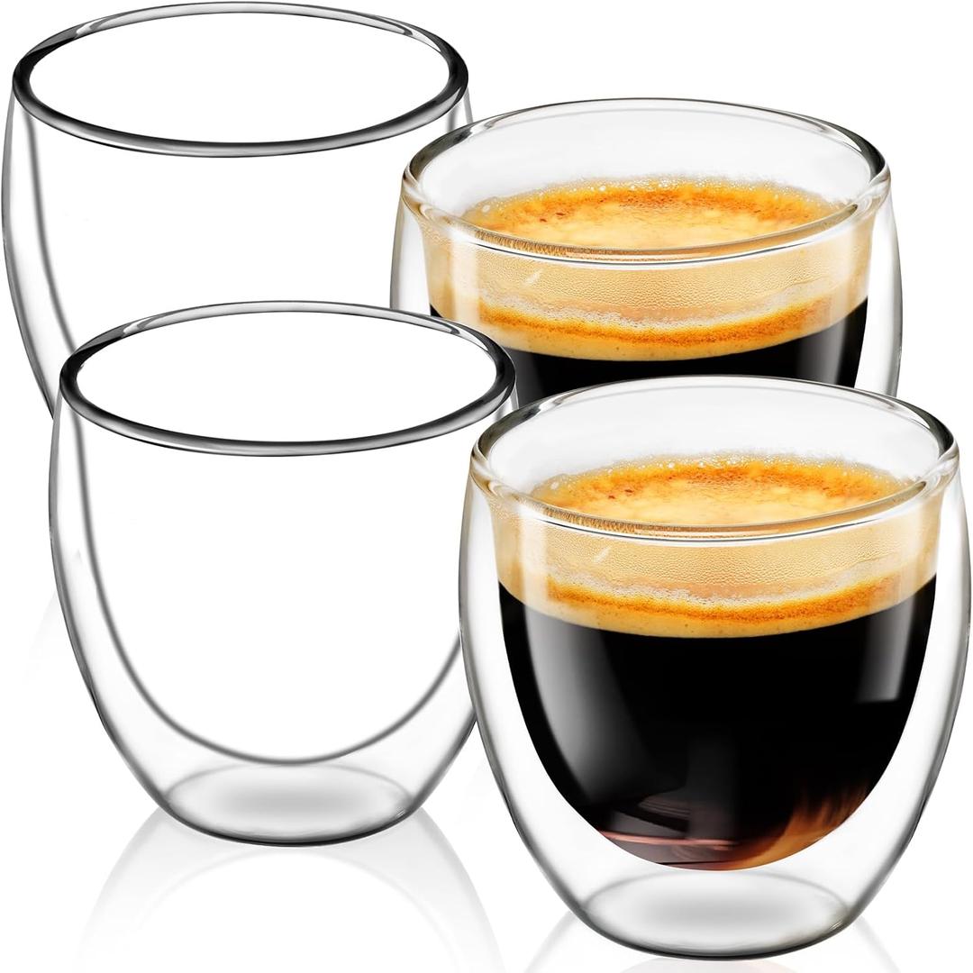 Espresso Cups Set of 4, 5 OZ Expresso Shots Glass Cup, Double Walled Glass Coffee Mugs, Espresso Machine Accessories, Insulated Clear Espresso Shot Glasses Cups, Water Won't Enter Between Double Walls (vacuum)