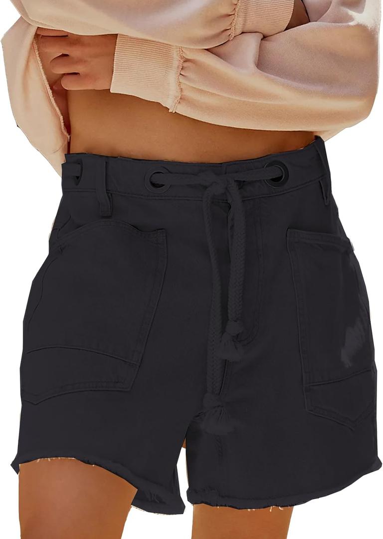 Womens Jean Shorts Casual High Waist Distressed Denim Shorts Athletic Workout Shorts with Pockets Large