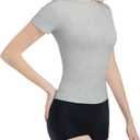 Womens Slim Fitted Crew Neck T-Shirt Stretchy Cotton Y2K Short Sleeve Tees for Workout Basic Tees Going Out Tops (Gray, S)