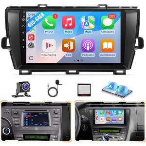 8Core 4+64GB Upgrade Screen for Toyota Prius 2010-2015 Radio with Carplay Android Auto, Android 13 9inch Touchscreen for Prius Stereo with Bluetooth + CANBUS + Rear Camera-for Big Screen Without J.B.L