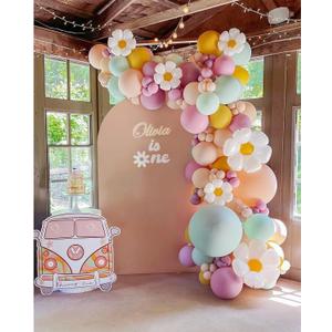 Daisy Balloon Garland Kit - 155pcs White Groovy Daisy Flower Macaron Pastel Balloons Garland for Boho Two Groovy Girls Birthday Baby Shower Flower Decor