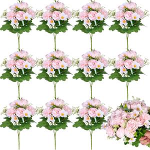 Olgaa 12 Bundles Peonies Artificial Flowers Fake Hydrangea Silk Peony Bouquet Bulk for Vase Floral Arrangements Wedding Arch Decor Centerpiece Table Decorations (Light Pink)