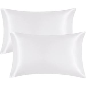 EHEYCIGA Satin Pillowcase Queen Set of 2, Soft Pillowcases for Hair and Skin Similar to Silk, White Pillow Cases 2 Pack with Envelope Closure, 20X30 Inches