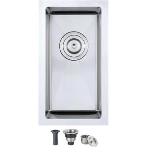 10x18 Inch Undermount Bar Sink, Handmade 304 Stainless Steel Kitchen Sink, Rear-Set Drain, 6" Deep Single Bowl, R10 Corner,for Small Kitchen, Bar, RV Sink