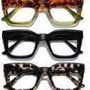 AQWANO Oversized Square Blue Light Reading Glasses Women Men, Computer Fashion Large Frame Readers Eyeglasses (2.75 x, 3 Pack(black/ Black/Brown Flowers))