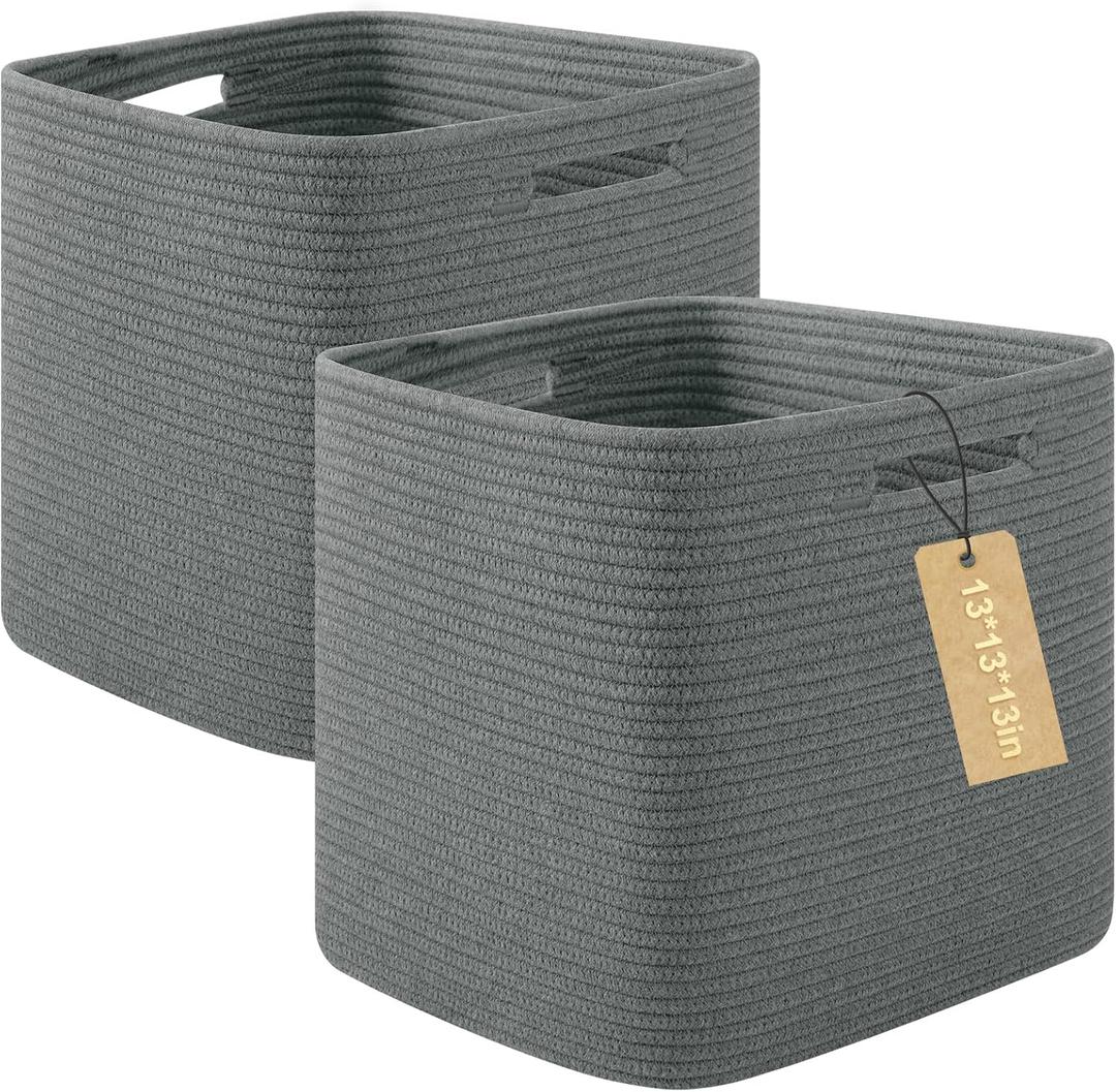 OIAHOMY Storage Cubes, 13 Inch Cube Storage Organizer, Collapsible Storage Bins, Baskets for Organizing, Storage Bins for Shelves-Dark Grey, 2-PACK