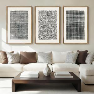 BINCUE Abstract Line Wall Art Set of 3 Modern Neutral Black Wall Decor Geometric Minimalist Artwork for Living Room Bedroom Office Bathroom 24"x36" Gift