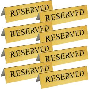 8-Pack Gold Metal Reserved Table Signs Double Sided for Wedding, Restaurant, Seating Reservation, Party Tables (6x1.6 in)