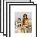 12x16 Picture Frame Set of 4, Displays 8x10 with Mat or 12x16 Without Mat, Photo Frames for Wall Hanging or Tabletop, Includes HD Plexiglass, Black