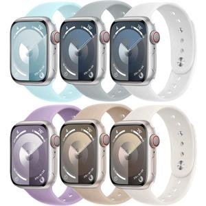 Sport Bands for Apple Watch Band 46mm 40mm 44mm 41mm 45mm iWatch Bands 38mm 42mm Men/Women,6 Pack Soft Silicone Wristband Strap for Apple Watch Ultra Band 49mm series 10 9 8 7 6 5 4 3 SE 45 41 44 40 mm