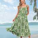 YESNO Summer Bohemian Floral Dresses for Women Spaghetti Straps Maxi Dress Casual Flowy Dresses with Pockets ES0 (Green, S)
