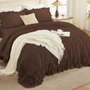 Andency Brown Queen Comforter Set (90x90Inch), 3 Pieces Lightweight Fluffy Ruffle Bedding Comforter Sets for Queen Bed, Farmhouse Shabby Chic Soft All Season Bed Set