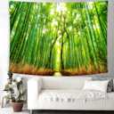 Delur Forest Pathway Tapestry Sunset Tropical Rainforest Nature Tree Tapestry Wall Hanging Sunrise Scenic Natural Green Landscape Headboard for Bedroom Living Room Home Decor (59.1" x 78.7")