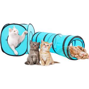 PAWISE Collapsible Cat Tunnel, Interactive 2 Way Pet Play Tunnels for Cats, Small Pets, Foldable Cat Tube with Peek Hole & Crinkle Sound for Fun Indoor Exercise & Hiding(Tunnel Cube)