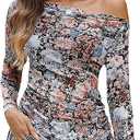 CiCiBird Womens 2025 Long Sleeve Floral Mesh Off Shoulder Going Out Tops Fashion Fall Outfits Multi Floral XL