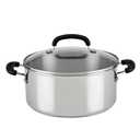 Farberware Brilliance Stainless Steel Dutch Oven/Casserole Pan with Glass Lid, 5 Quart, Dishwasher Safe and Induction Ready, Compatible with All Cooktops, Stainless Steel
