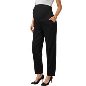 OUGES Womens Stretchy Maternity Over Belly Casual Work Straight Leg Pants Ankle Business Office Trousers with Pockets (Medium)