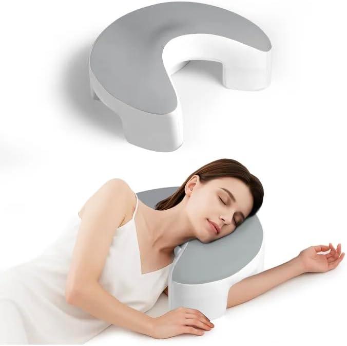 Side Sleeper Pillow for Adults, Memory Foam Shoulder Pillow with Arm Hole for Neck and Shoulder Pain, Suitable for Side Sleepers, White and Grey