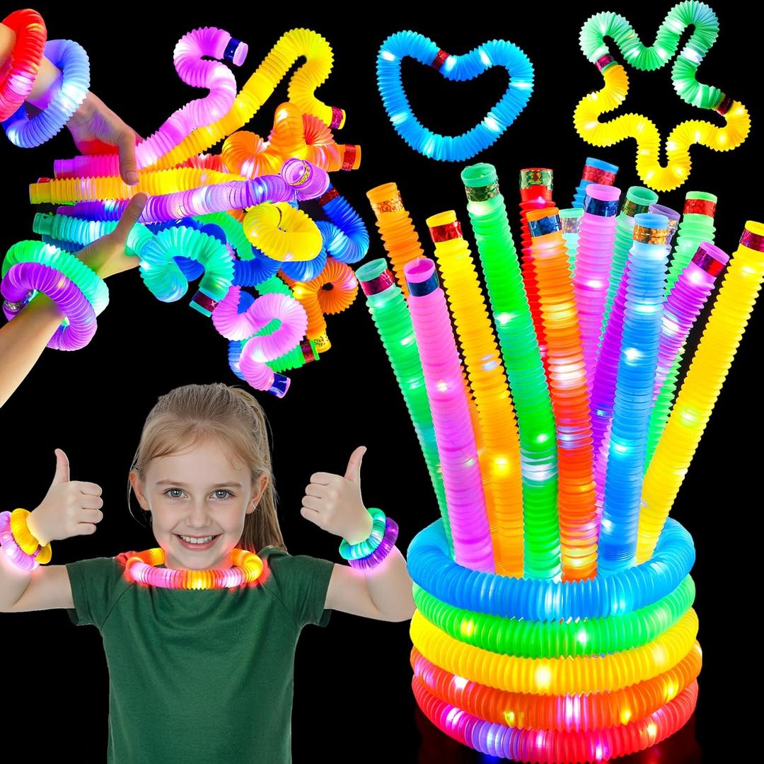 JOYIN 9 Pack Halloween Glow Sticks Party Favors for Kids, Light Up Pop Tubes Glow Necklaces Bracelets Party Supplies for Toddlers Boys Girls Birthday Gifts, Valentines Goodie bags