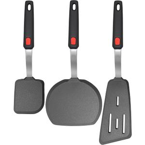 Set of 3, Silicone Spatula Turner,600°F Heat Resistant Cooking Spatulas for Nonstick Cookware, Large Kitchen Utensils BPA Free Rubber Spatula Set for Egg, Pancake, Fish, Burger