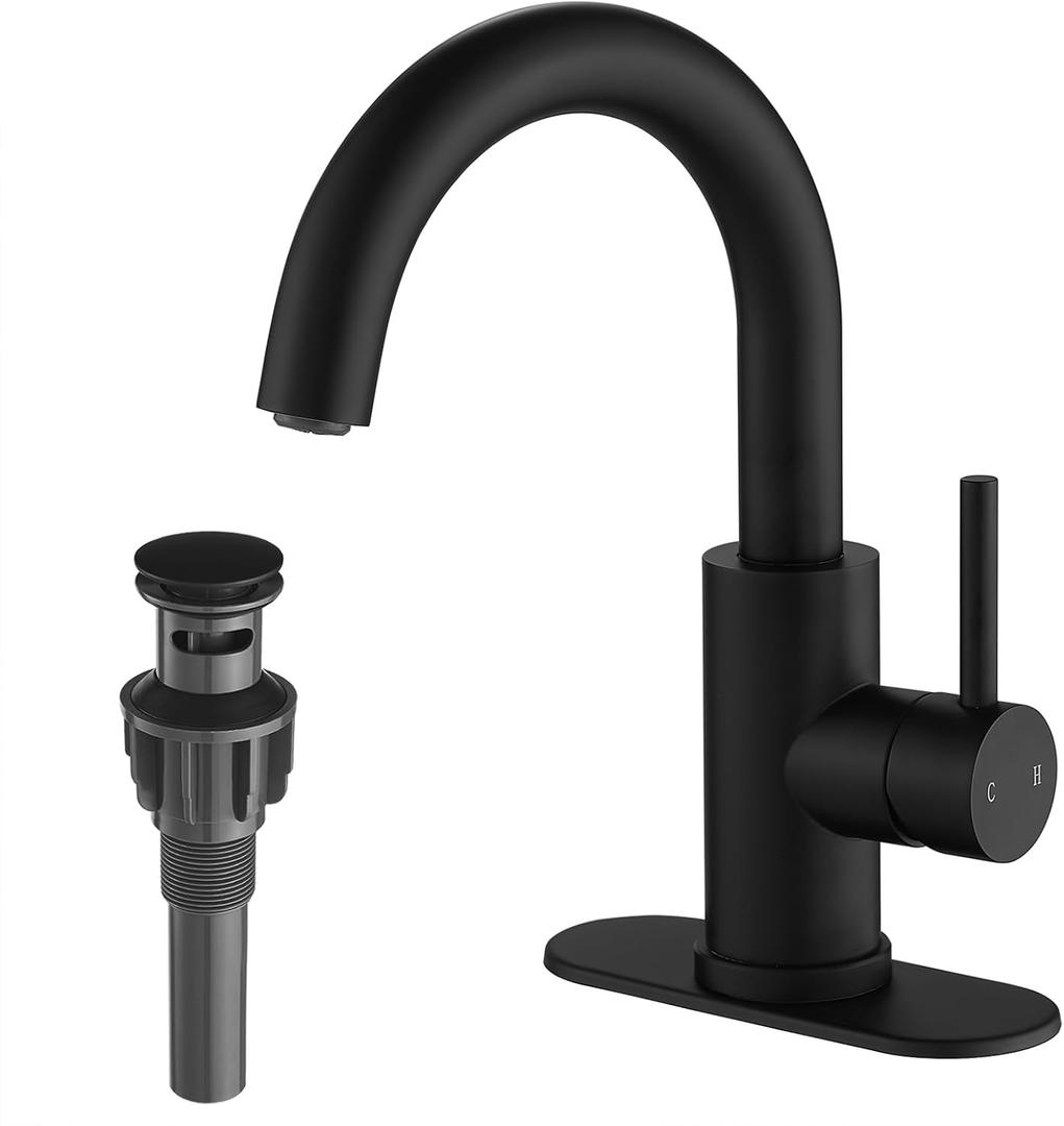 VOTON Bar Sink Faucet, Bathroom Kitchen 360 Rotatable Faucet, Matte Black Single Hole Bathroom Faucets Modern Small Mini Kitchen Bath Utility Vanity Outdoor Lavatory Faucets