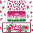 Dunzy 3 Piece Hello Summer Watermelon Kitchen Mat Rugs, Soft Absorbent Summer Themed Floor Mats, Decorative Non-Slip Soft Standing Doormat for Home Kitchen Decor