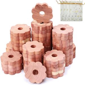 Homode Cedar Rings for Clothes Storage, 48 Pcs Cedar Blocks Cedar Chips for Closets and Drawers, Scented Flowers Cedar Wood for Closets Closet Freshener (1 Count (Pack of 48))