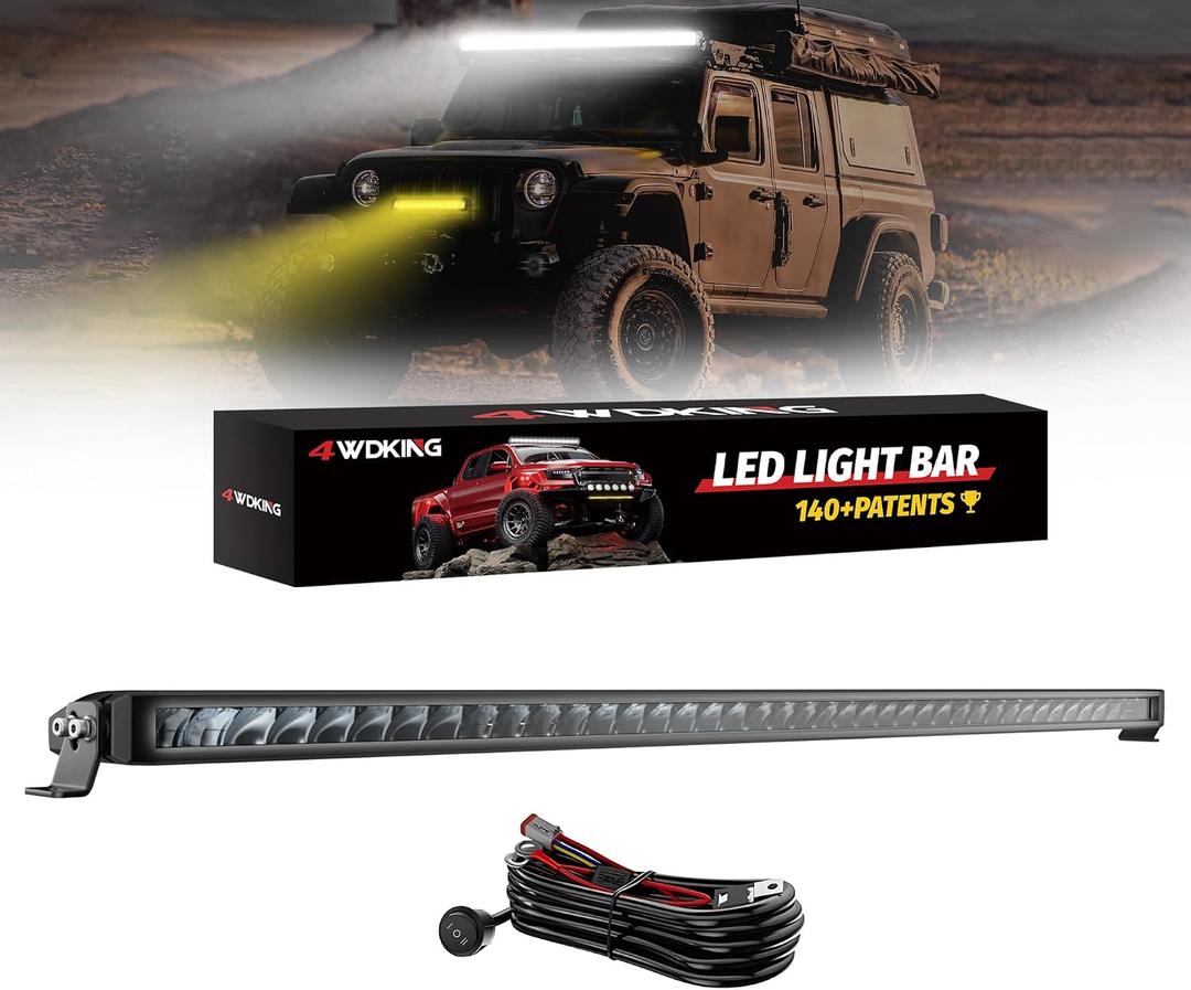 4WDKING 42 Inch Dual-Color Slim LED Light Bar,180W Spot Flood Combo Beam with Wiring Harness Kit, Screwless Design, IP68&IP69K Waterproof, Off Road Driving Lamp Fog Lights for Truck Pickup ATV UTV SUV