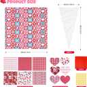 2 x Giiffu Valentines Day DIY Craft Gift Kit for Kids  60 Pack Cone-Shaped Clear Treat Bags with Wrapping Papers, Heart Tags & Cards for Classroom Exchange, School Parties & Valentine Goodie Bags (pink)