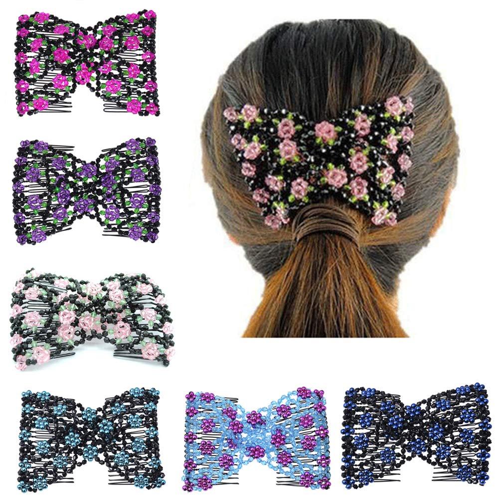 Magic Hair Side Combs Stretch Double Clips Hair Combs Bun Maker Tool for Women Girls Thick and Thin Hair Styling Accessories, Pack of 6