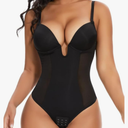 SHAPERIN Women's Backless Body Shaper Bra Faja U Plunge Low Back Thong Shapewear Tummy Control Deep V Bodysuit Size L