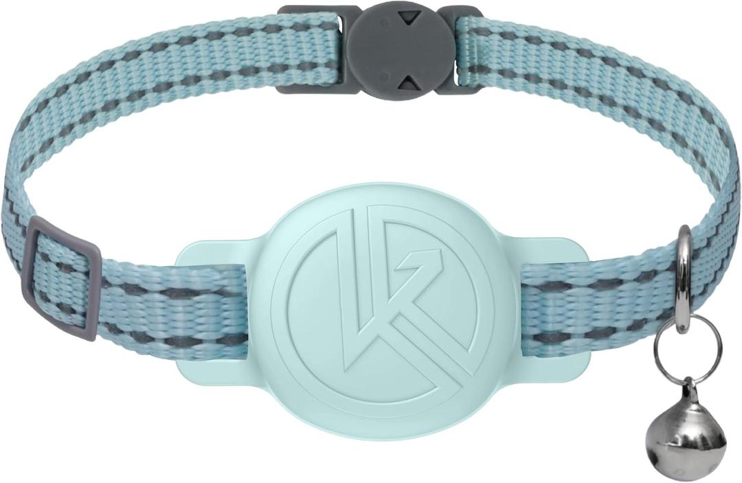 Tile Sticker Holder Cat Tracking Collar (2024) - Breakaway, Reflective Kitten Collar with Bell and Holding Case for Tile by Life360 (Blue)