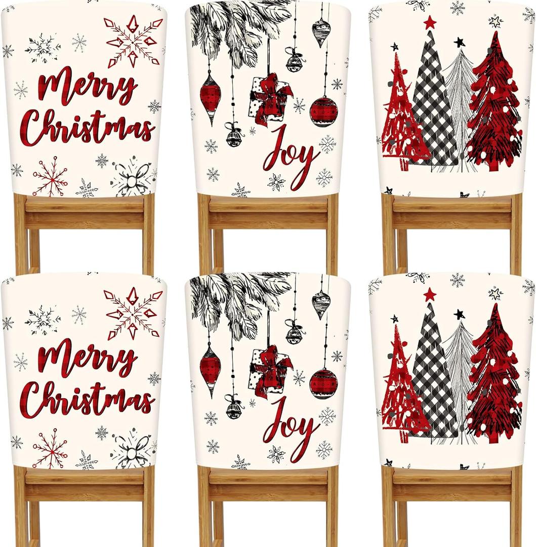 Buryeah 6 Pcs Christmas Chair Back Covers 6 Styles Removable Washable Stretch Dining Room Slip Covers Parson Chair Protector for Christmas Decorations Home Party 23.6'' x 19.7''(Watercolor Plaid)