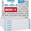 Aerostar 20x20x2 MERV 11 - 6 Count - Pleated HVAC, Furnace & Air Conditioner Filters - Removes Dust, Cold & Flu Germs, Lint, Mold, Pet Dander, Allergy-Causing Pollen, Smog & Smoke
